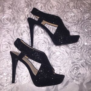 Diane von furstenberg black glitter slingback heel